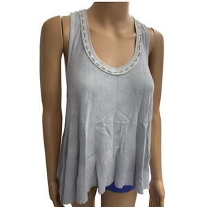 Jack + Jinger Waffle Knit High Low Tank Top Size Small Crochet Boho Casual Blue